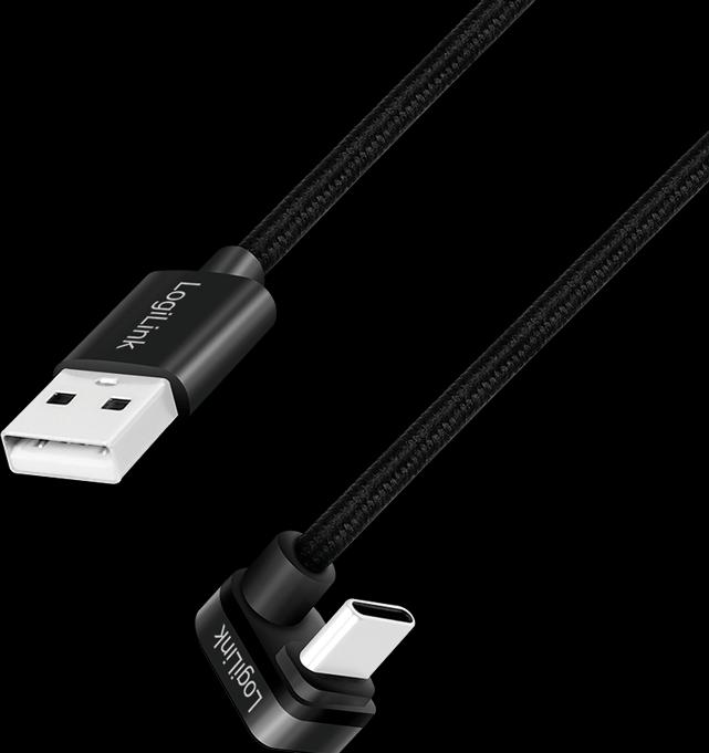 Productafbeelding LogiLink USB 2.0 Type-C kabel, C/M 180° naar USB-A/M, aluminium, zwart, 2 m (2 m, USB 2.0, 20 W)