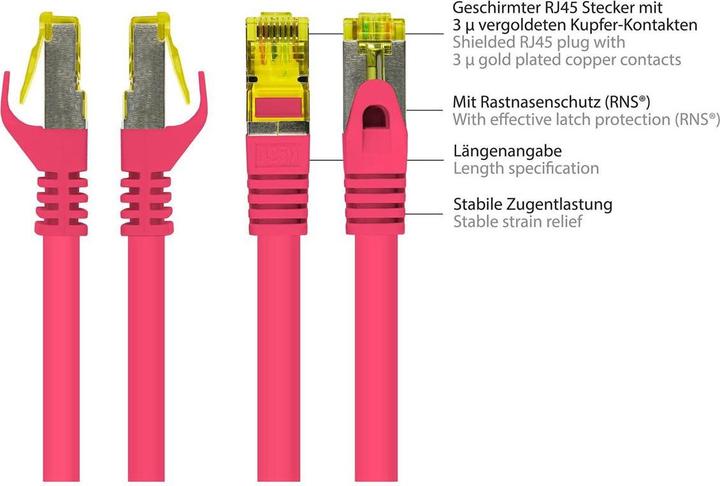 Image du produit Good Connections Câble patch RJ45 avec câble brut Cat.7 et protection de nez de verrouillage (RNS®), S/FTP, PiMF (PiMF, S/FTP, CAT7, 0.15 m)