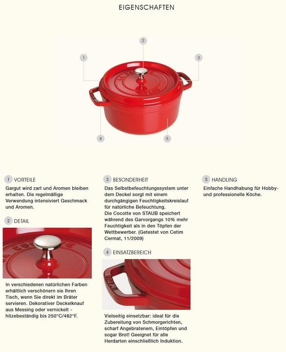 Immagine prodotto Staub Cocotte (23 cm, Pirofila + casseruola, Ghisa, Smalto)