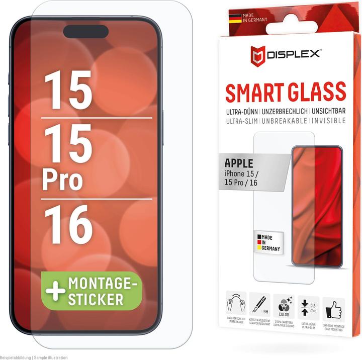 Produktbild Displex Smart Glass, Displayschutzfolie (1 Stück, Apple iPhone 16, Apple iPhone 15, Apple iPhone 15 Pro)