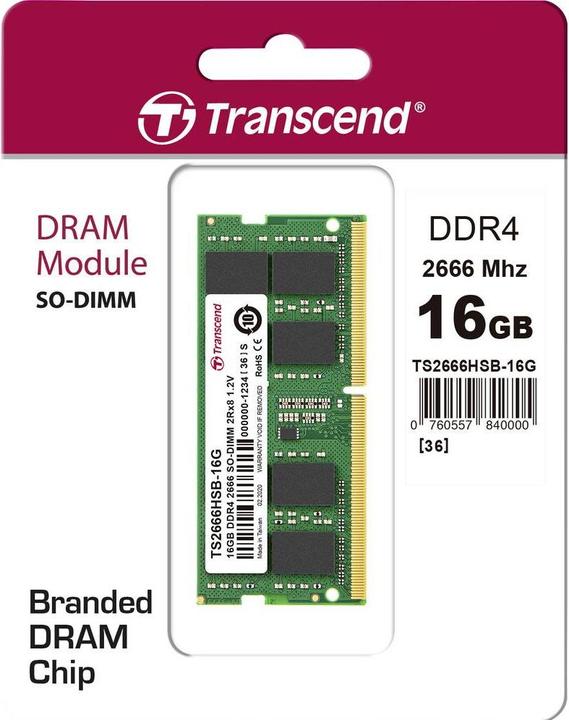 Actual product image Transcend DDR4 16 GB (2 x 8GB, 2666 MHz, DDR4-RAM, SO-DIMM)