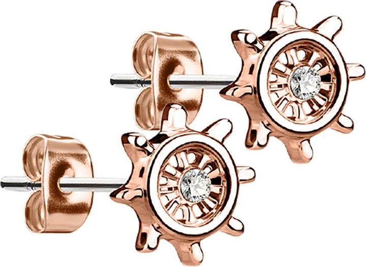Actual product image Star Piercing Stud earrings yacht wheel rose gold with crystal silver (Brass, Surgical steel 316L)
