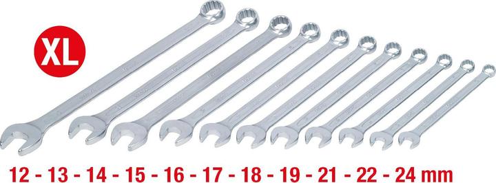 KS Tools Ringmaulschlüssel-Satz XL, 15° Gabelstellung, 11 Teile, 12 - 24 mm (12 mm, 14 mm, 16 mm, 18 mm, 22 mm, 13 mm, 15 mm, 17 mm, 19 mm, 21 mm, 24 mm)