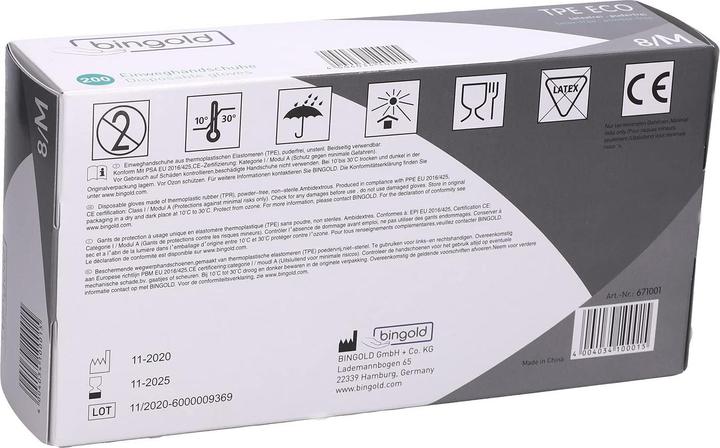 Actual product image Eneroid Disposable gloves, BINGOLD, TPE, M8, non-powdered, 200 pcs. (M)