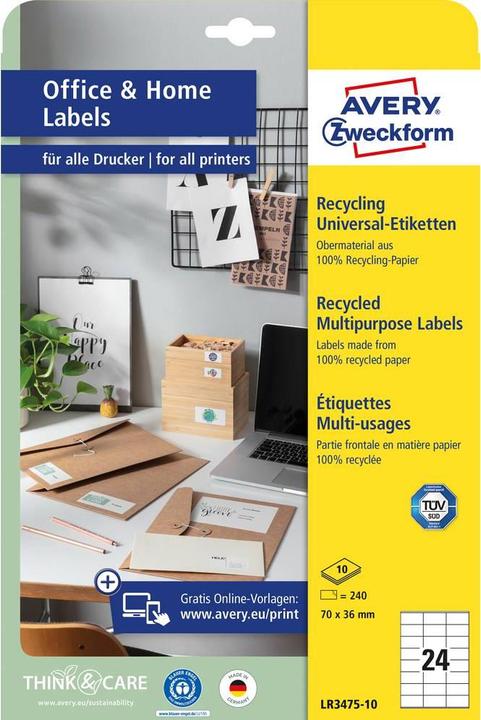 Produktbild Avery Recycling Etiketten, Home Office, Kleinpackung