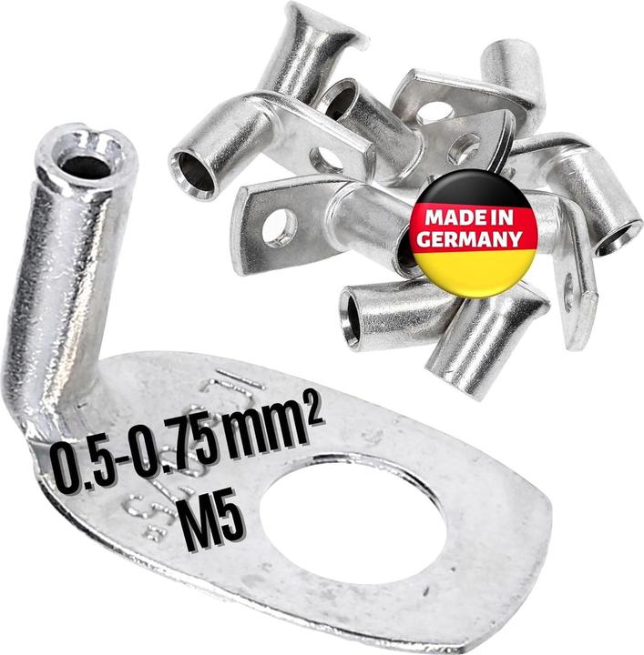 Kalitec 10 pieces KA01-L5 Commercially available tubular cable lugs angled 0.5mm²-0.75mm² M5 I without
