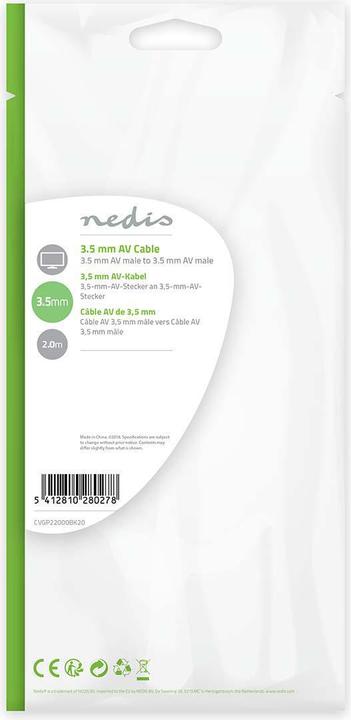 Produktbild Nedis Klinkenstecker 3.5mm 4-polig beidseitig, schwarz, 2.0m (2 m, 3.5mm Klinke (AUX))