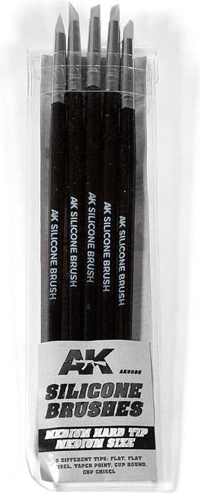 Actual product image AK Interactive Set 5 Pinceles De Silicona Dureza Media. Tamaño Medio / Set Of 5 Silicone Brushes Medium Hard Tip Me
