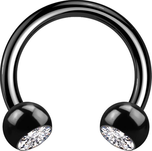 Produktbild Star Piercing Micro Circular Barbell schwarz mit zwei Kugeln Kristall silber (ohne Messing, Chirurgenstahl 316L)