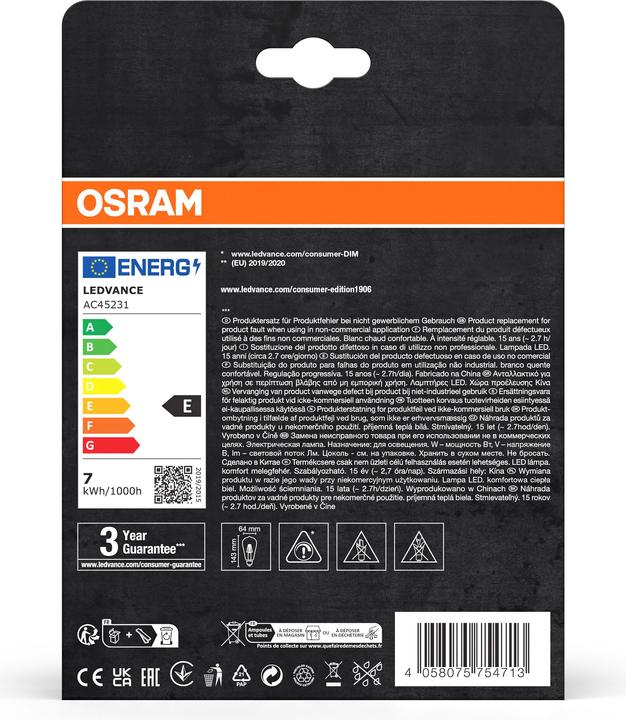 Produktbild Osram Vintage 1906 (E27, 6.50 W, 725 lm, 2 x, E)