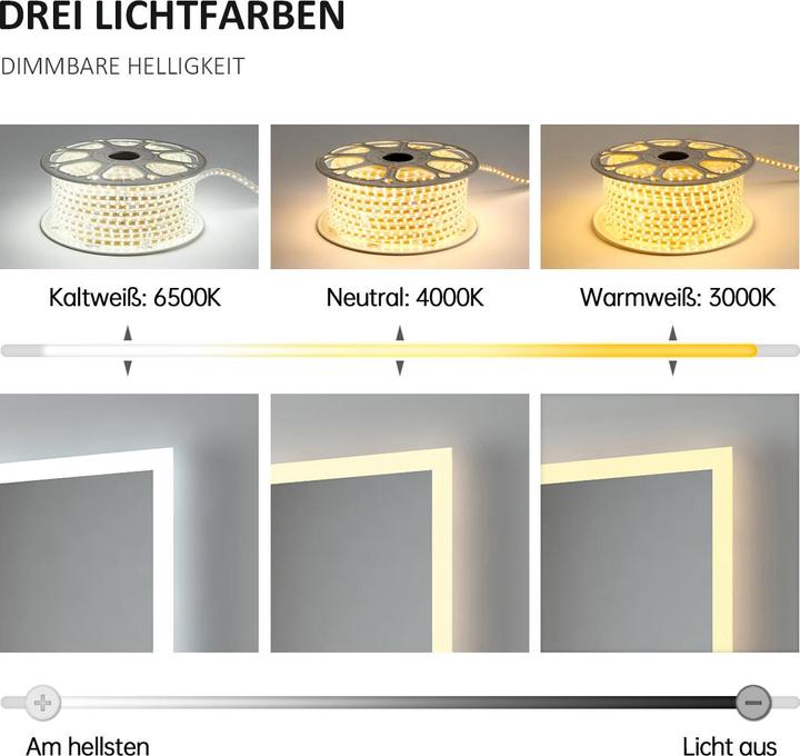Produktbild Emke Badezimmerspiegel mit Beleuchtung 100*60cm, 3-fache Vergrößerung, beschlagfrei, 3 Farbtemperaturen&D (100 x 60 cm)