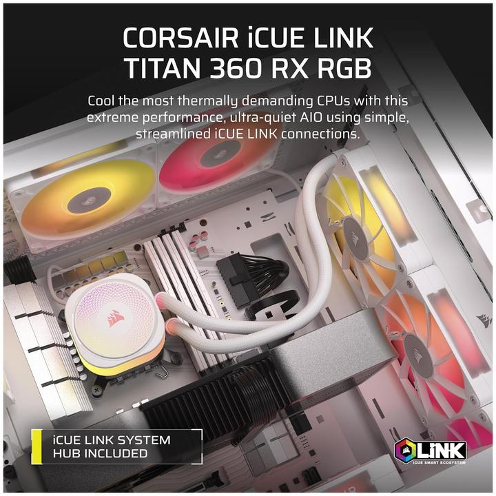 Actual product image Corsair iCUE LINK TITAN 360 RX RGB White AIO, 360mm Radiator, Liquid CPU Cooler