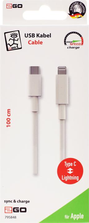 Actual product image 2GO 795848 USB Cable USB 3.2 Gen 1 (3.1 Gen 1) USB C Lightning (1 m, USB 3.2 Gen 1)