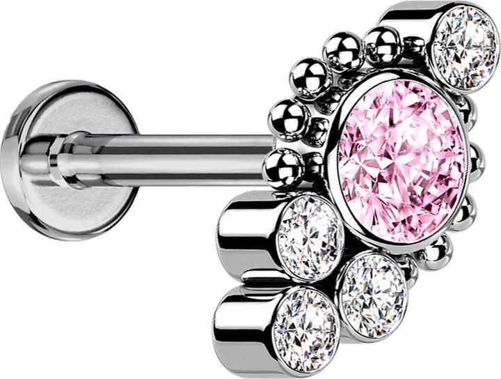 Immagine prodotto Star Piercing Micro Labret filo interno argento palline quattro cristalli argento cristallo rosa (Titanio G23, senza ottone)
