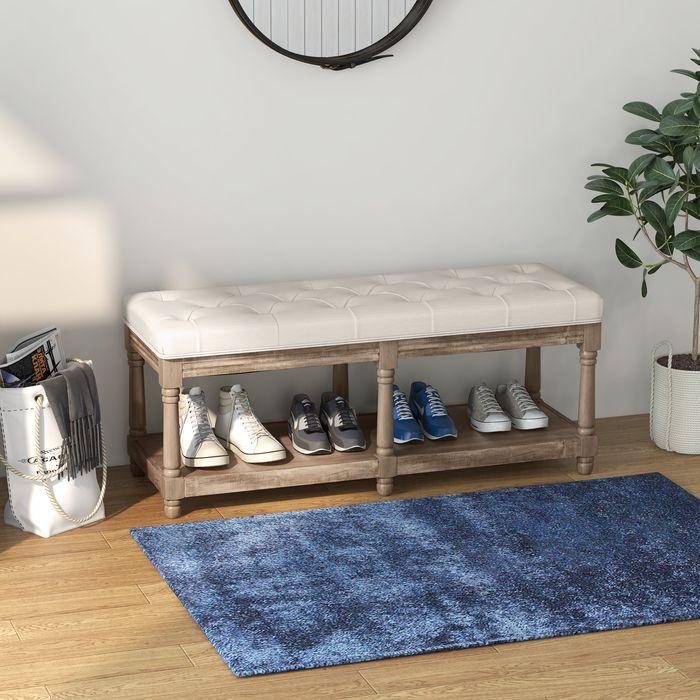 Actual product image Swisshandel24 Shoe bench, storage space, linen look, wooden legs, cream 115x40x48cm (40 cm)