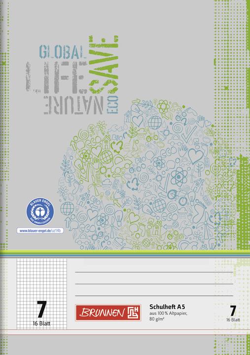 Actual product image Exercise book Recycling Lineatur 7 chequered without margin (A5, Checked, Hardcover)