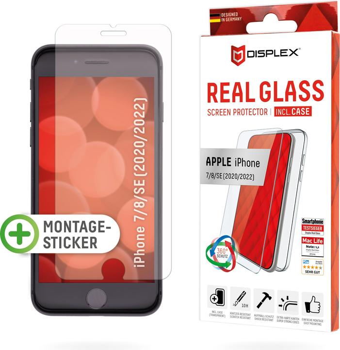 Produktbild Displex Real Glass, 2D Panzerglas + Handyhülle (1 Stück, Apple iPhone SE (3rd Gen), Apple iPhone SE (2nd Gen), Apple iPhone 6, Apple iPhone 8, Apple iPhone 7)