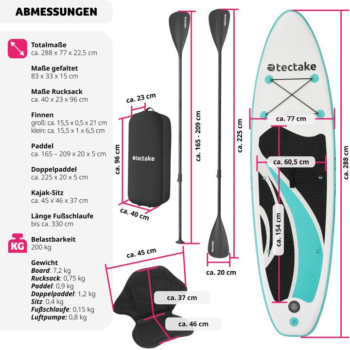 Immagine prodotto tectake Set tavola stand-up paddle Zenon,2 in1 gonfiabile, completo
