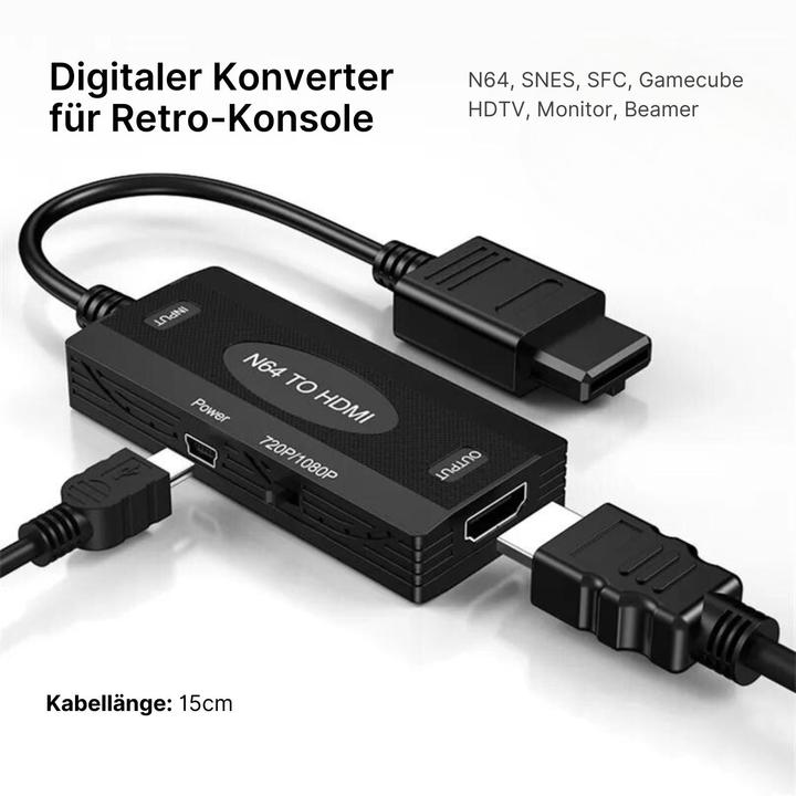Image du produit Hermex N64/SNES/SFC/Gamecube zu HDMI-Adapter HDMI-Konverter HDMI-Umwandler (USB-A, Micro USB, HDMI, 8.30 cm)