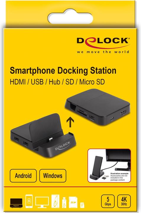 Produktbild Delock Smartphone Dockingstation 4K mit integrierter Halterung (USB-C, 4 Ports)