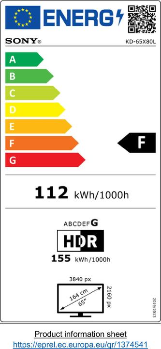 Label énergétique Sony KD-65X80L (65", X80L, LED, 4K, 2023)