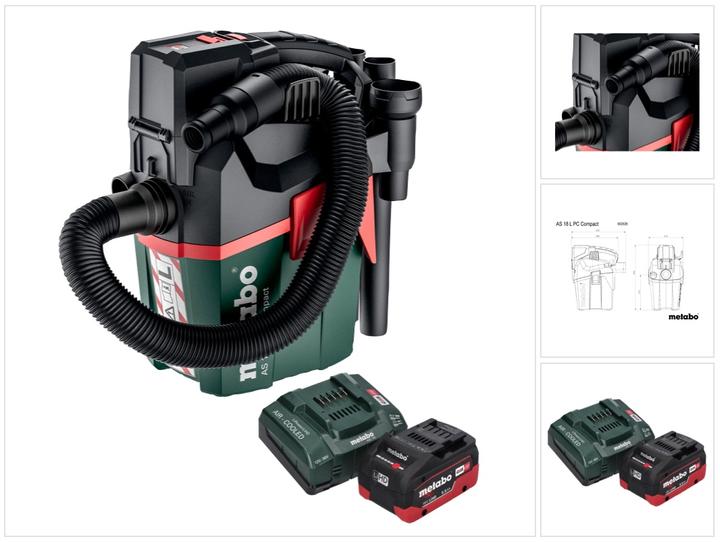 Actual product image Metabo AS 18 L PC Compact cordless vacuum cleaner 18 V 6 l IPX4 dust class L wet and dry + 1x battery 5.5 (Wet dry vacuum cleaner)