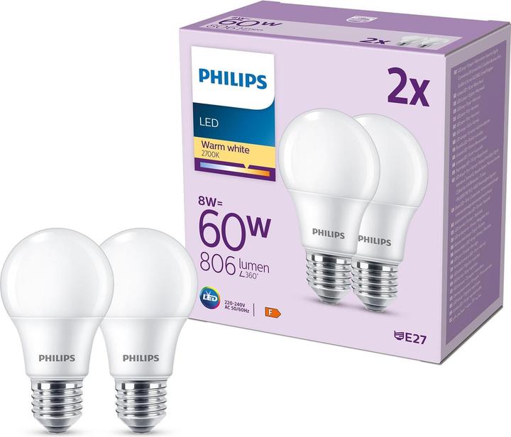 Actual product image Philips LED Bulbs (E27, 8 W, 806 lm, 2 x, F)