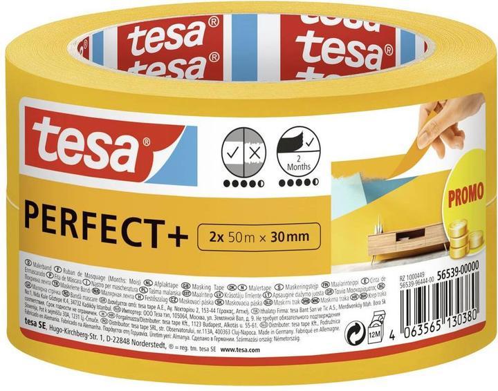 Actual product image tesa 2x Malerkrepp Perfect+, masking tape for precise masking indoors, pack of two (30 mm)