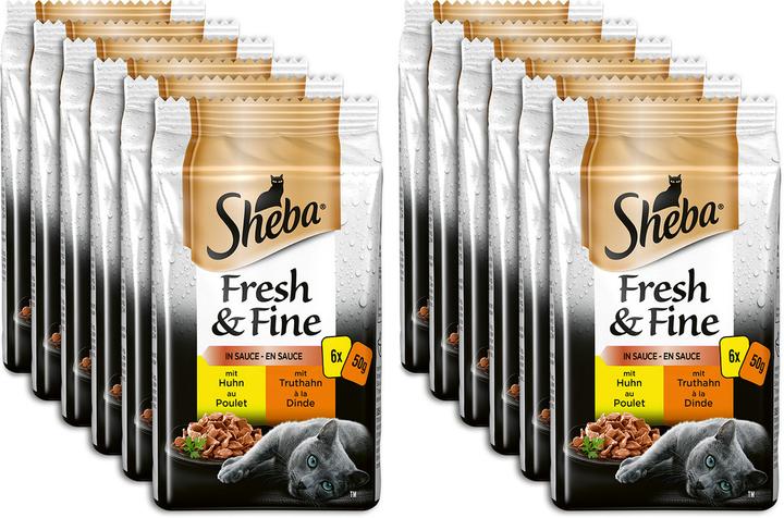 Actual product image Sheba Portion bag Multipack Fresh & Fine in jelly poultry variation bag (Adult, 12 pcs., 300 g)