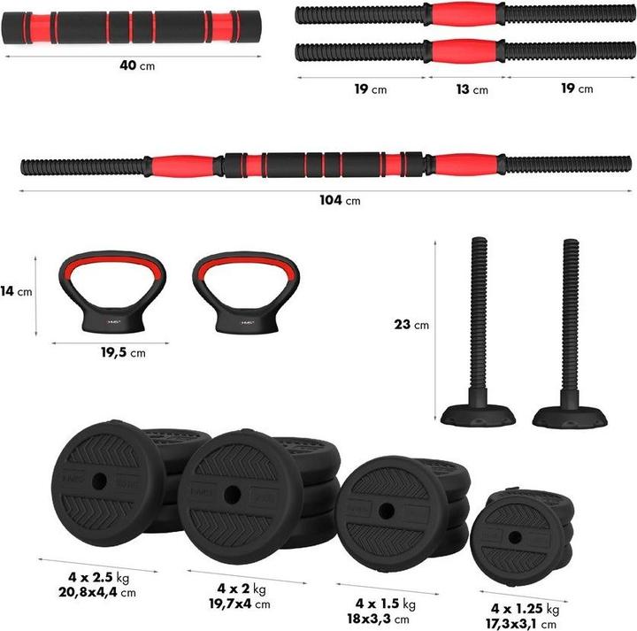Produktbild HMS 6IN1 WEIGHT SET SGN130 (BARBELL DUMBBELL AND KETTLEBELL) 30KG (1 x 120 kg)