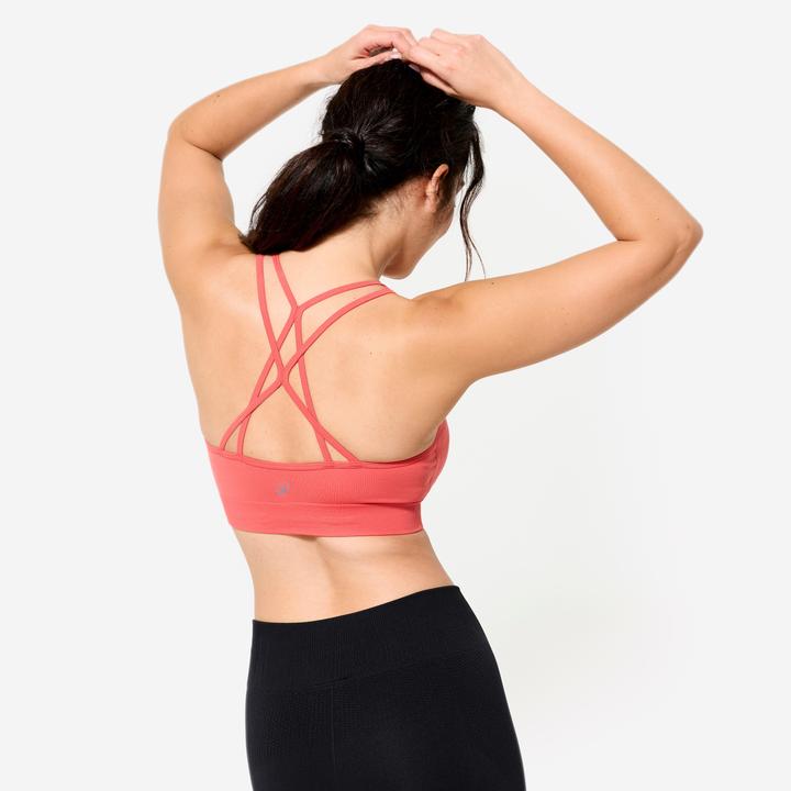 Image du produit Kimjaly Women's Light Support Sports Bra with Cross-Over Straps - Pink (M)