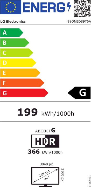 Label énergétique LG 98QNED89T6A 98" QNED TV (98", LCD, 4K, 2024)