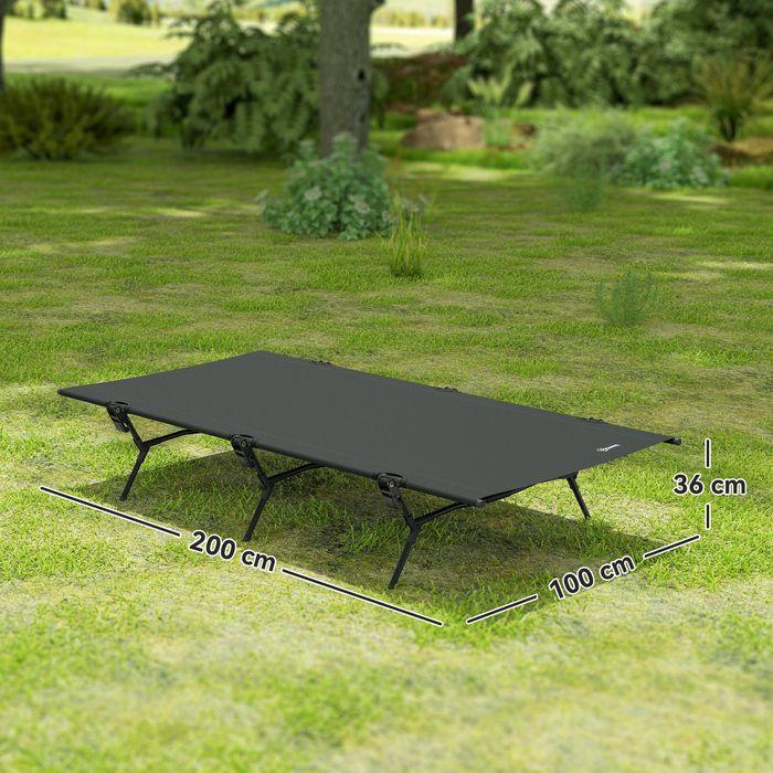 Actual product image Swisshandel24 Feldbett faltbar Campingbett mit Tragetasche 200 x 100 x 36 cm Gästebett Schwarz