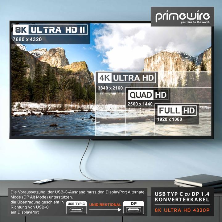 Image du produit Primewire USB type C - DisplayPort (1 m, DisplayPort, USB Type C)