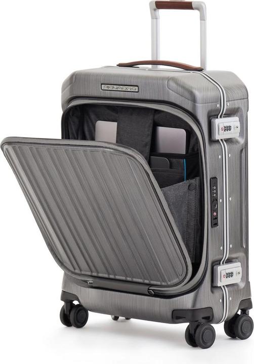 Actual product image Piquadro PQ-Light - Fast-Check Hand Luggage Hard Shell Trolley Black/Leather (37 l, Hand luggage (up to 50 litres))