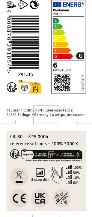 Valori nutrizionali e ingredienti Paulmann Riflettore a 3 livelli di luminosità a bassa tensione (GU5.3, 6 W, 445 lm, 1 x, G)