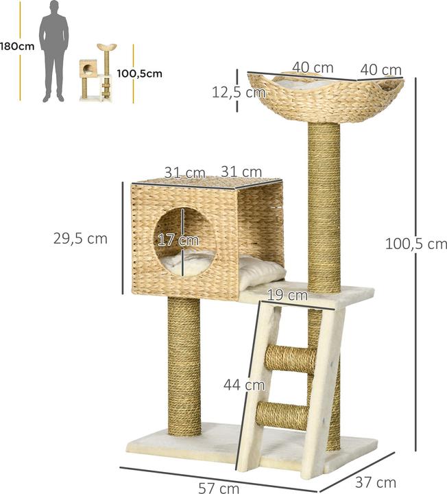 Actual product image PawHut Cat tree with cat cave (100.50 cm, White + nature)