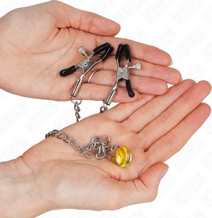 Actual product image Kink Chain Nipple Clamps With Horn Pendant 30 cm