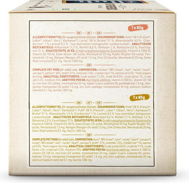 Produktbild Wildes Land Nassfutter Adult BIO Probierbox, 6 x 85 g (Adult, 6 Stk., 620 g)