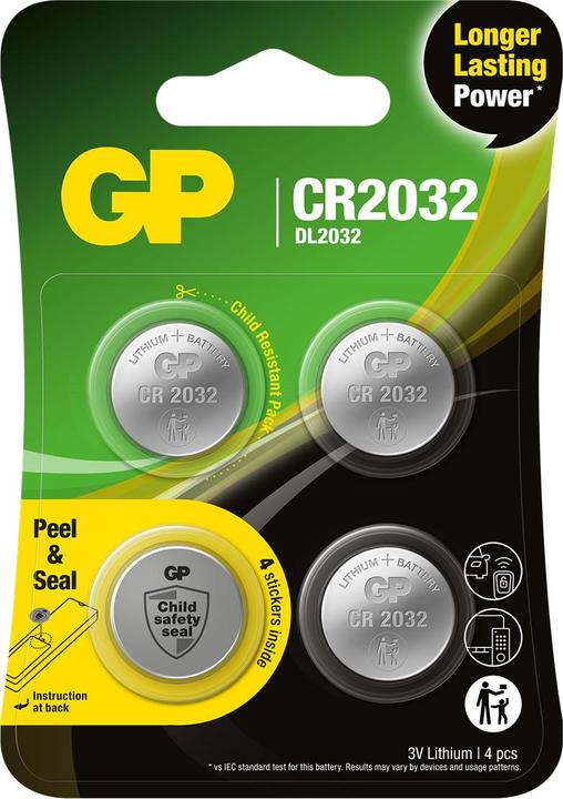 Produktbild GP Batteries GP button cell battery CR2032 3V - 4 Pack (4 Stk., CR2032, 165 mAh)