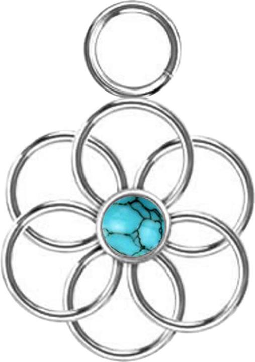 Star Piercing Anhänger silber Türkis Stein Blume des Lebens (ohne Messing, Chirurgenstahl 316L, Mineralisch)