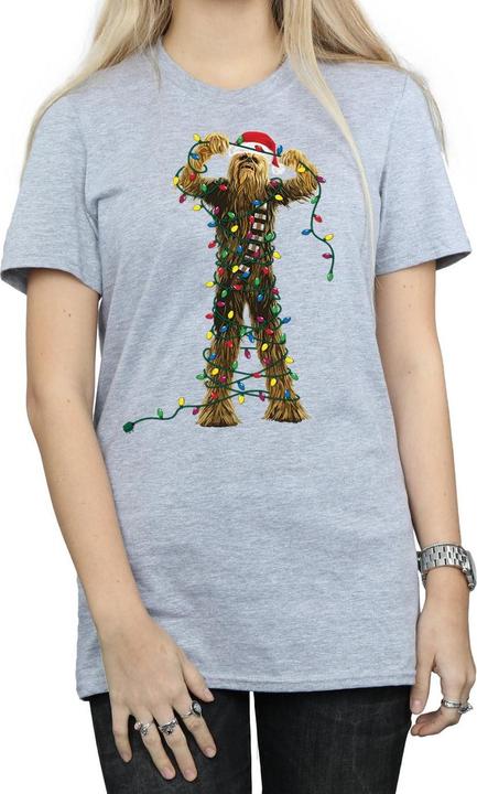 Actual product image Star Wars Womens/Ladies Chewbacca Christmas Lights Cotton Boyfriend T-Shirt (S)