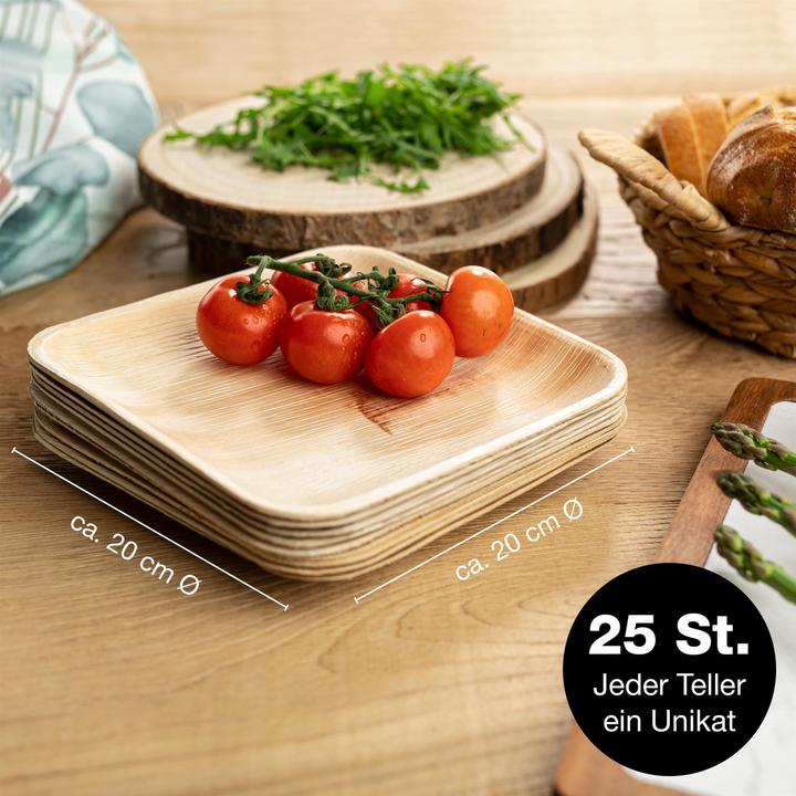 Actual product image Moritz & Moritz Palmblattgeschirr Eckig 20cm mit Besteck (75 x)