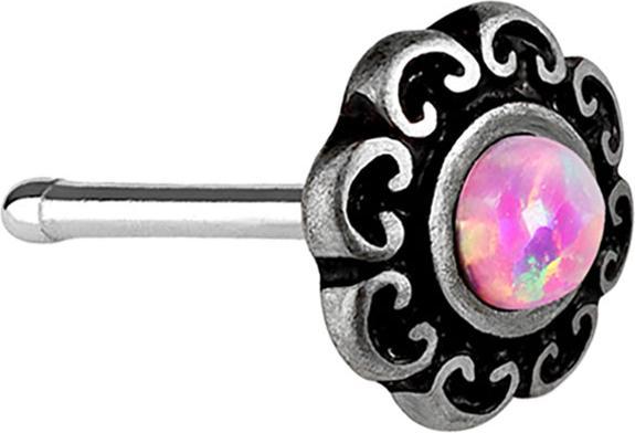 Produktbild Star Piercing Nasenstecker gerade silber filigranen Tribal Herzen mit Opal pink (Messing, Chirurgenstahl 316L)