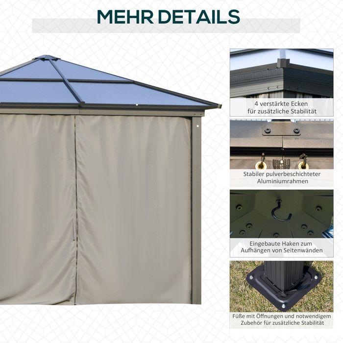 Immagine prodotto Swisshandel24 Gazebo di lusso in alluminio con tetto in PC traslucido marrone+beige 300 x 360 x 265 cm (360 cm, 300 cm)