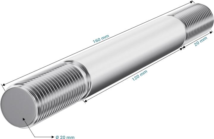 Immagine prodotto Wiltec Asse a rotore di Brouette standard Misura 160x20mm Pneu Larghezza di movimento 120mm Essieu