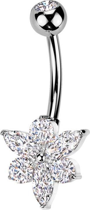 Immagine prodotto Star Piercing Banane silber mit Kugel Kristall silber und Blume Kristalle silber (Ottone, Titanio G23)