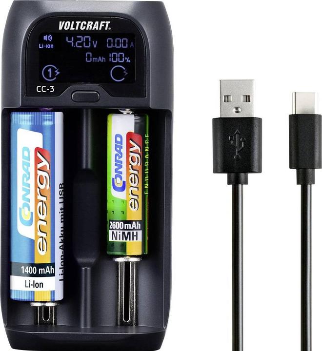Produktbild Voltcraft Rundzellen Ladegerät (1 Stk., 10440, 14500, 14650, 16340, 17500, 17650, 17670, 18350, 18500, 18650, 22650, 26500, 26650, AA, AAA, C, AAAA, Sub-C, Ladegerät ohne Akku)