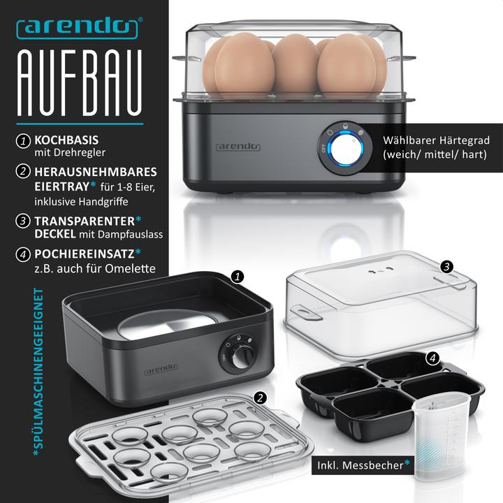 Actual product image Arendo Breakfast set, kettle 1.5l temperature selection, 4-slice toaster & egg cooker for 8 eggs, grey (1.50 l)