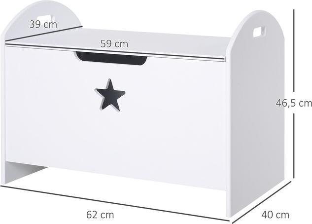 Produktbild Swisshandel24 Spielzeugkiste Kinder Aufbewahrungsbox Sitztruhe Sicherheitsscharnier Weiss MDF 62 x 40 x 46,5 cm